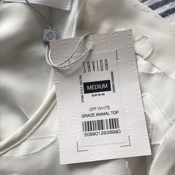 Savida UK Grace Long Sleeve Key hole textured semi -sheer Blouse Off White M - Picture 8 of 9